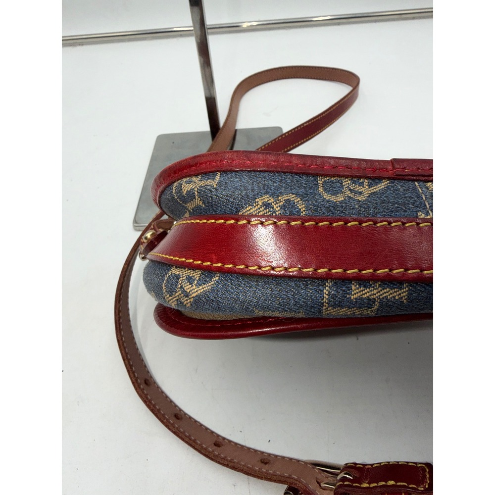 Dooney & Bourke Vintage Monogram Denim Leather Crossbody Bag Blue Red J92050 - Picture 7 of 15